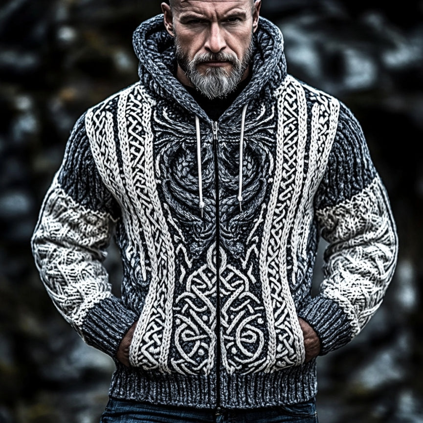 Men's Viking Dragon Style Celtic Thick Zip Hooded Sweater artswardrobe