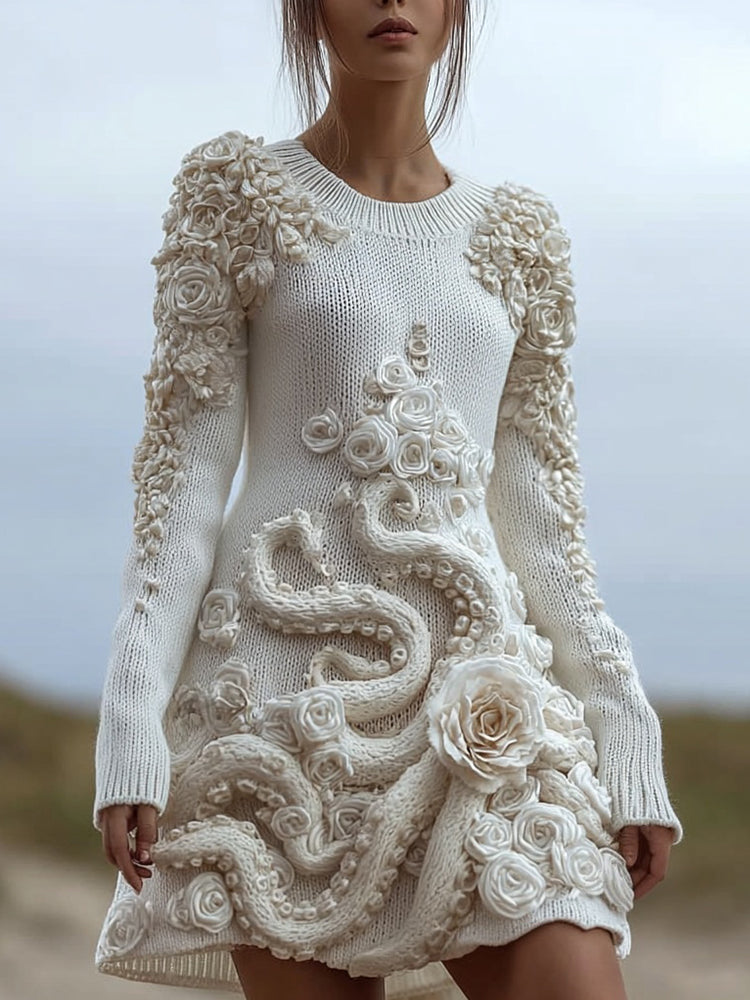 Vintage Roses Tentacles Inspired Cozy Sweater Dress artswardrobe