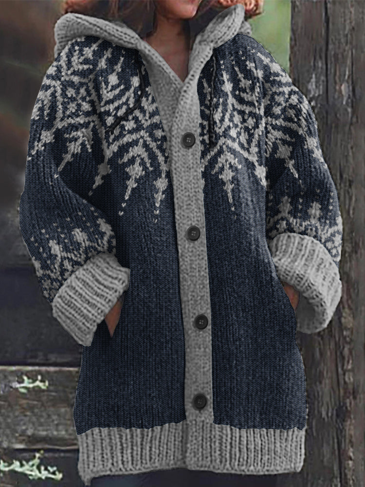 Vintage Fairman Island Geometric Print Hooded Sweater Cardigan elevenforest