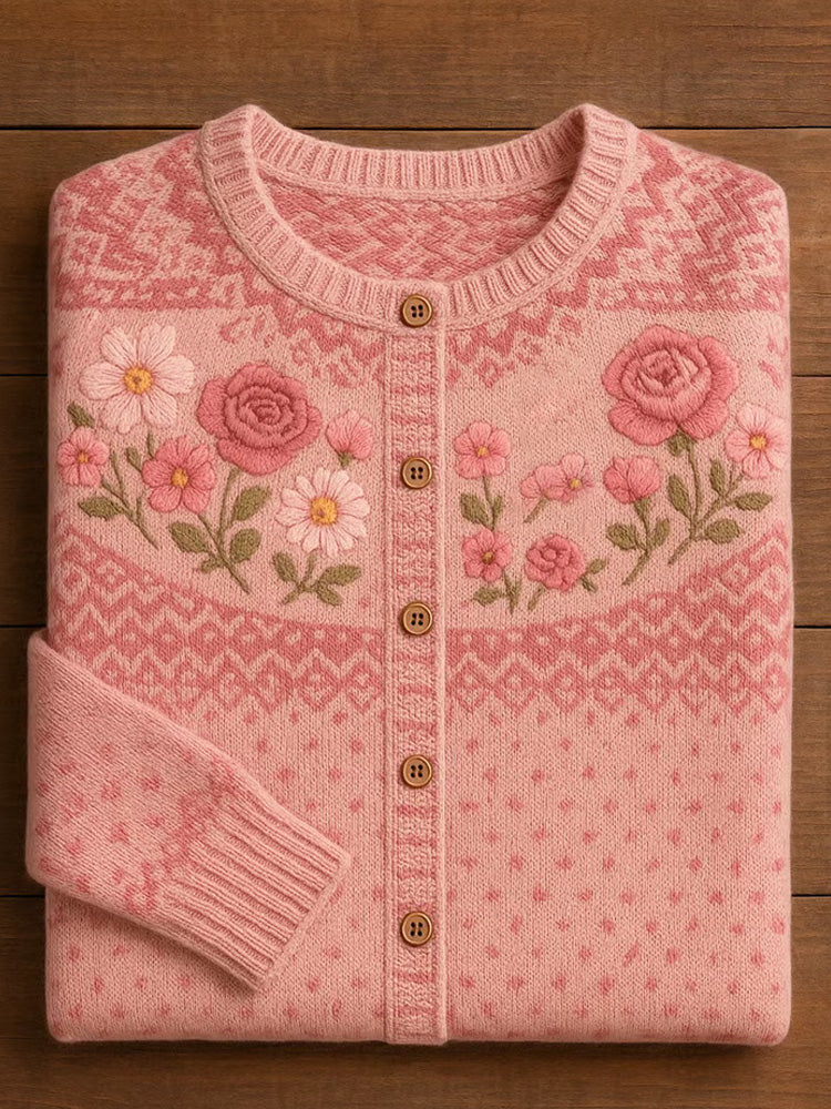 Women's Breast Cancer Pink Flowers Knit Cardigan artswardrobe