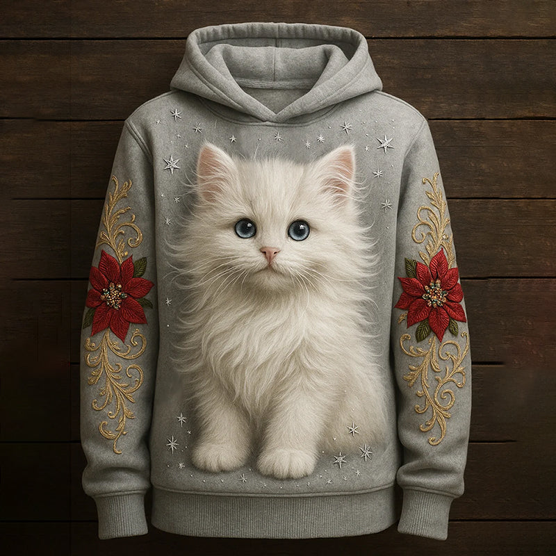 Comstylish Women's Cute Cat With Floral Art Hoodie