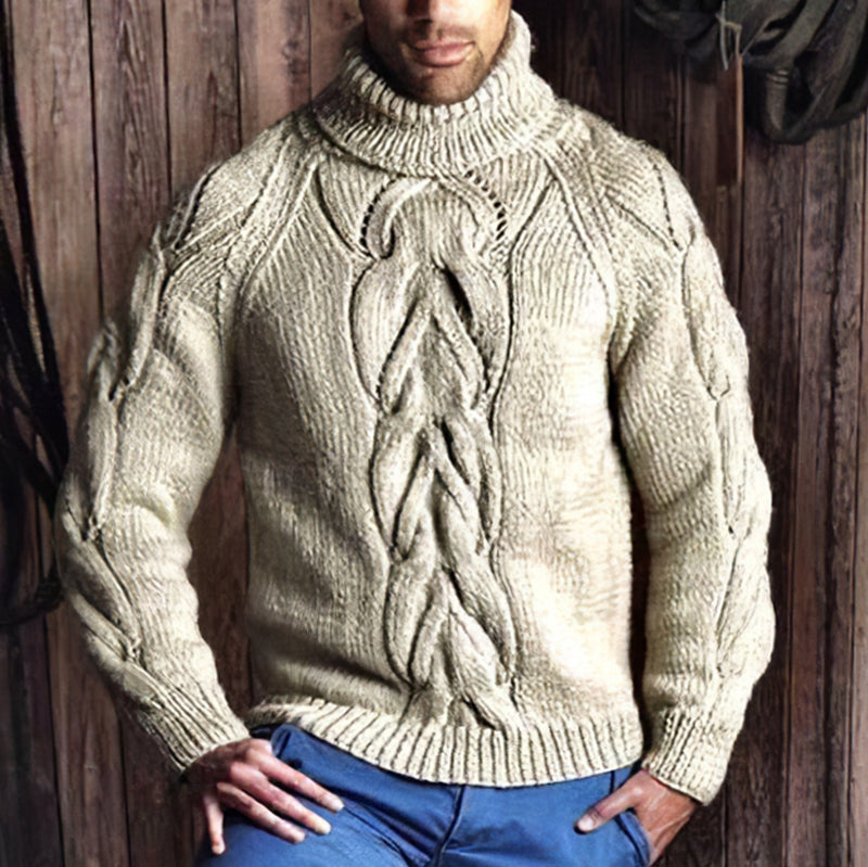 Men's Retro Cable Knit Jacquard Turtleneck Sweater elevenforest