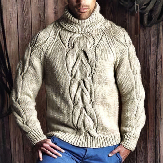 Men's Retro Cable Knit Jacquard Turtleneck Sweater elevenforest