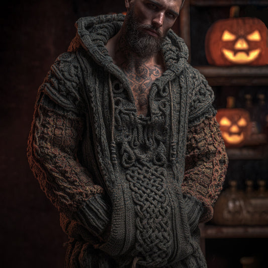 Men's Vintage Halloween Viking Embroidered Sweater artswardrobe