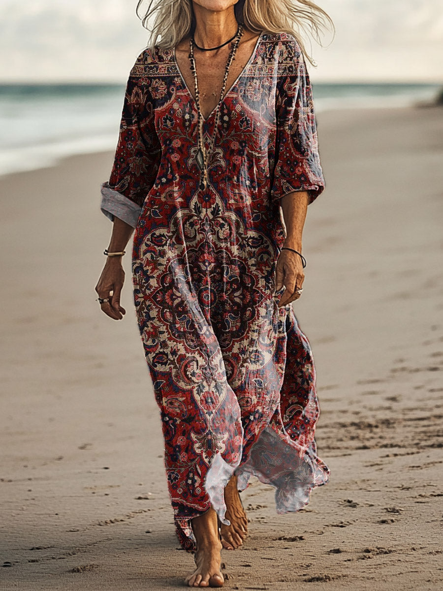 Women's Ethnic Pattern Art Print Pocket Cotton Dress