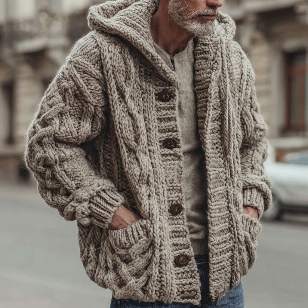 Men's Vintage Fairman Island Jacquard Thick Warm Zip Hooded Sweater Cardigan artswardrobe