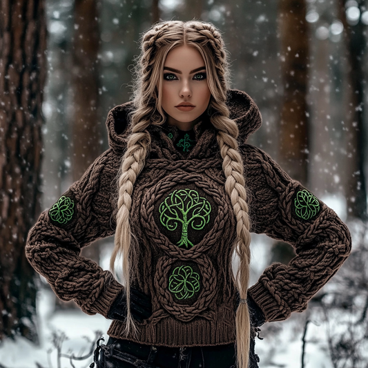 Vintage Viking Green Tree Of Life Mystical Heavy Hooded Sweater artswardrobe