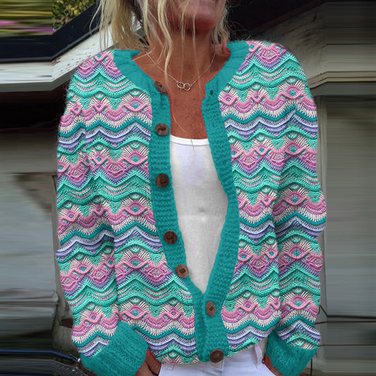 Vintage Iceland Wave Rainbow Knit Warm Sweater elevenforest