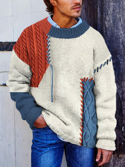 Vegan Mock Minimalist Pullover Patchwork Warmth Knitted Jacquard Unisex Sweater elevenforest