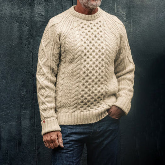 Men's Organic Thick Needle Jacquard Aran Sweater elevenforest