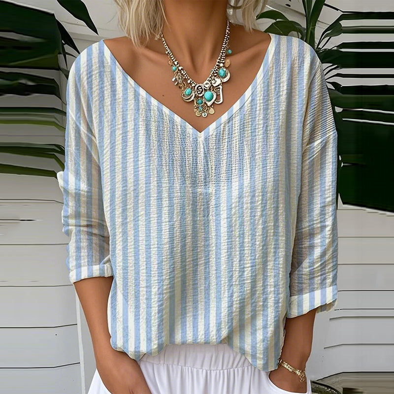 Vintage Stripe Pattern Cozy Linen Shirt artswardrobe