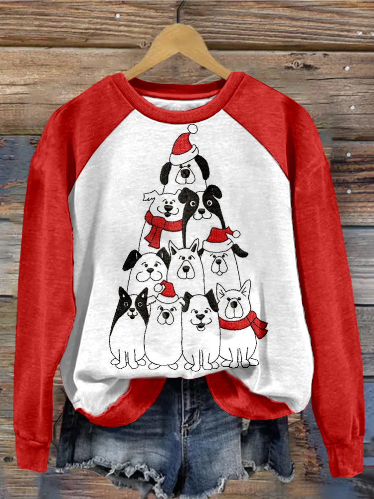 Funny Christmas Dog Tree Embroidered Cozy Sweatshirt artswardrobe