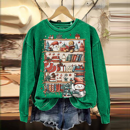 Comstylish Women's Cute Christmas Bookshelf Print Casual Sweatshirt