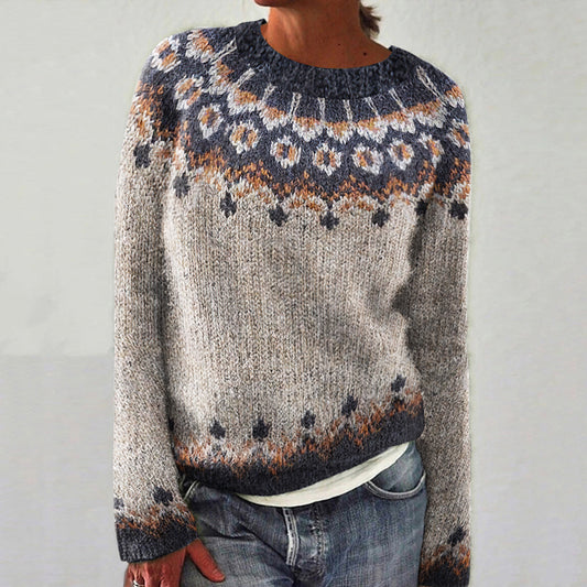 Vintage Geometry Icelandic Knit Printed Pullover Cozy Sweater elevenforest
