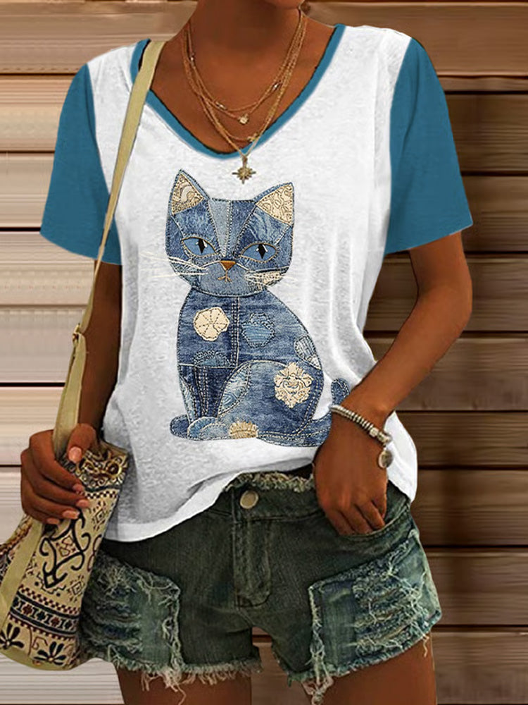 Women's Retro Animal Cat Print T-shirt artswardrobe
