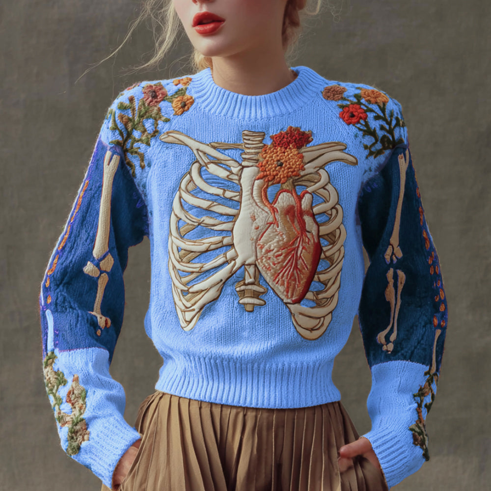 Halloween Antique Human Anatomy Splicing Knitted Sweater artswardrobe
