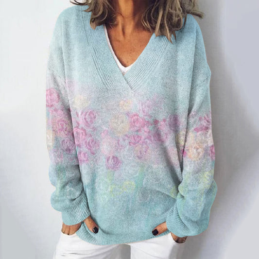 Vintage Gradient Floral Knit Warm Sweater elevenforest