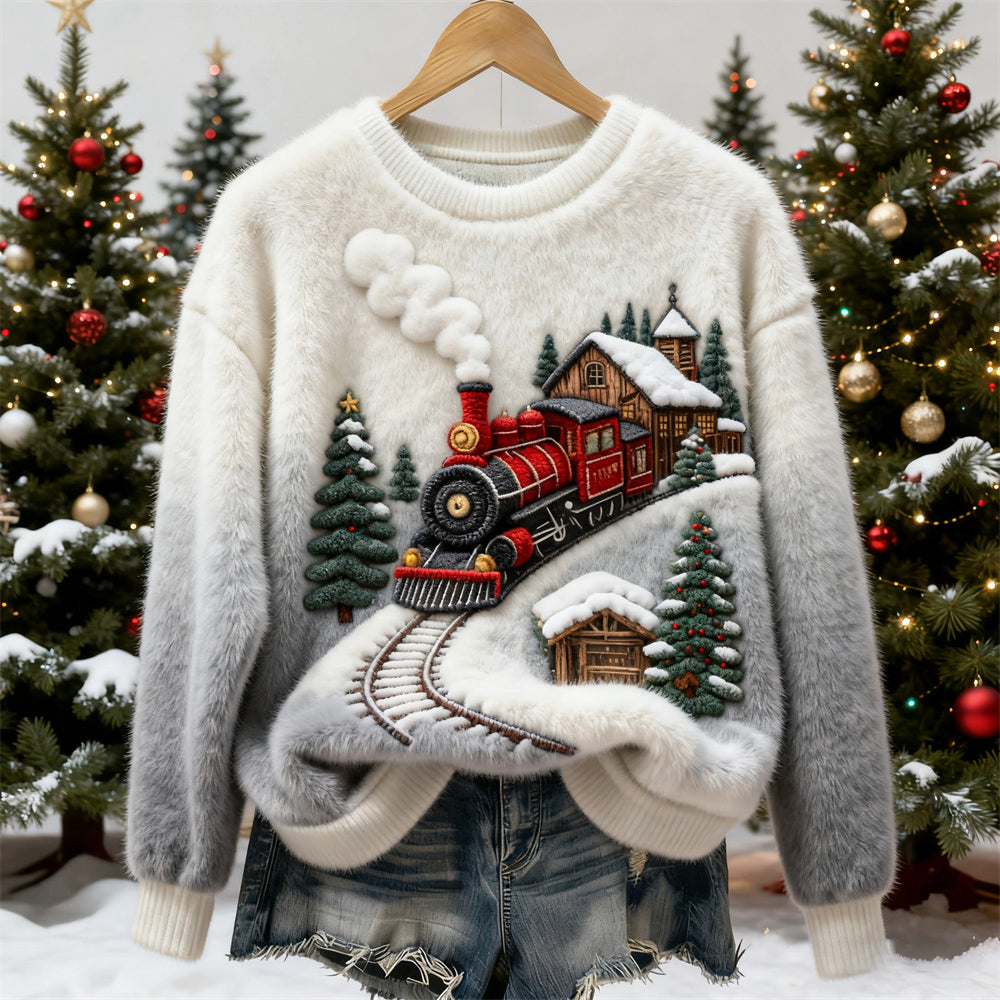 Christmas Train Women's Soft Plush Sweater