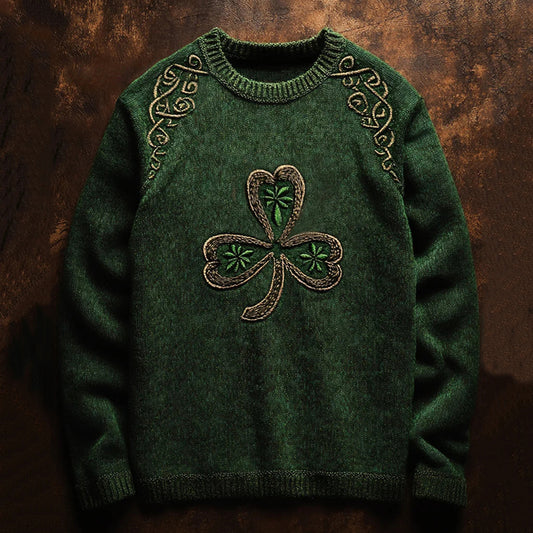 Vintage Irish Clover Pattern Cozy Knit Sweater artswardrobe