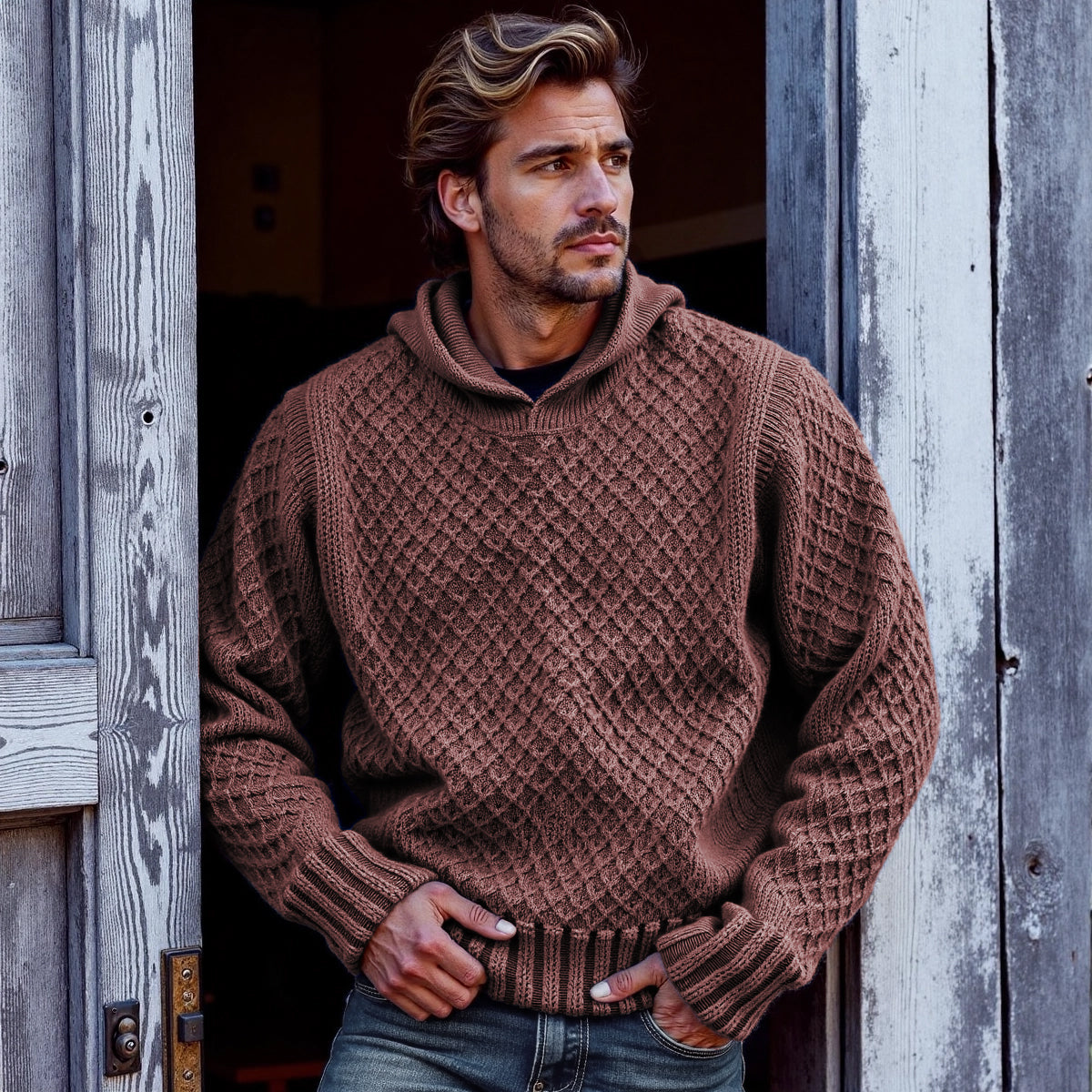 Men's Retro Cross Pattern Hooded Sweater elevenforest