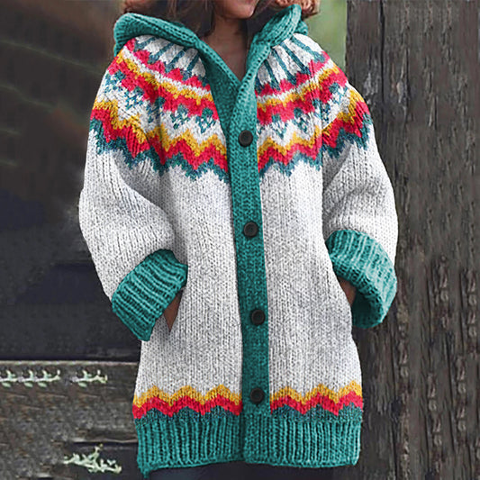 Vintage Tribal Pattern Knitted Hooded Cardigan elevenforest