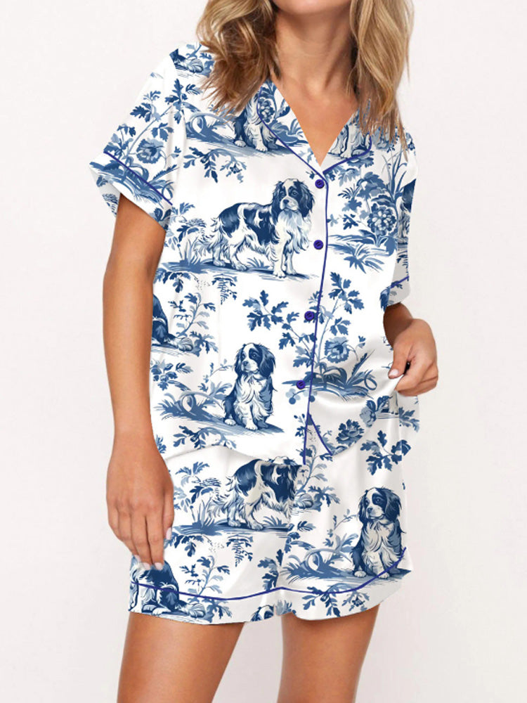 Women's Casual Cavalier King Charles Spaniel Silky Satin Pajama Set artswardrobe