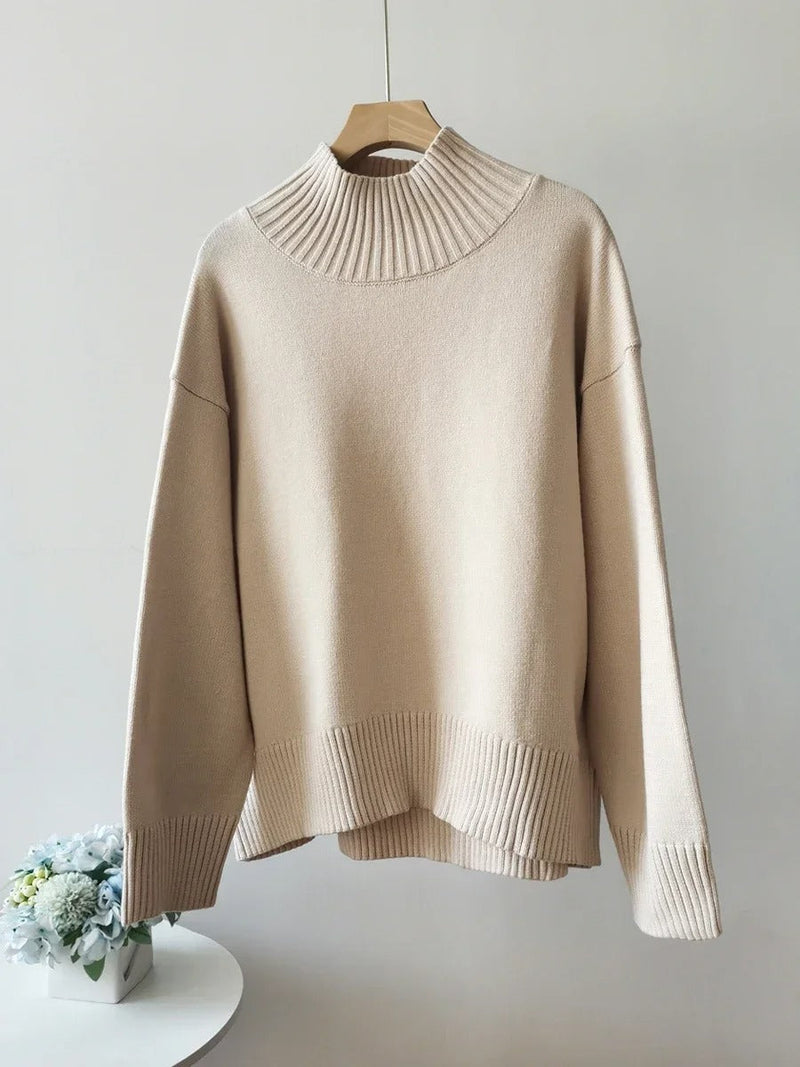 Maglione dolcevita oversize in cotone con spalle cadenti, colore marrone cioccolato