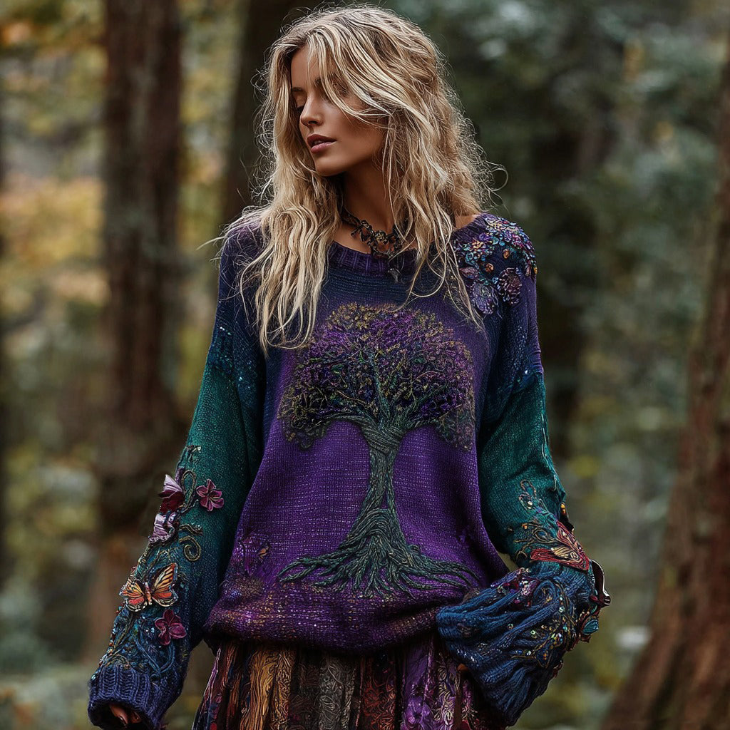 Women's Vintage Life Of Tree Knit Crew Neck Sweater artswardrobe