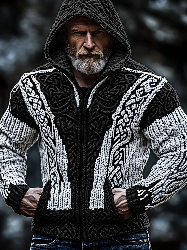 Men's Vintage Celtic Knot Hooded Zip Up Sweater elevenforest