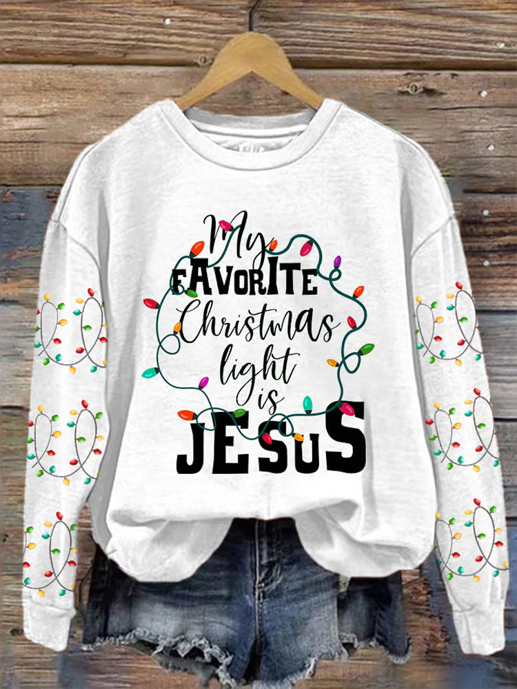 Comstylish Women's My Favorite Christmas Light Is Jesus Print Sweatshirt