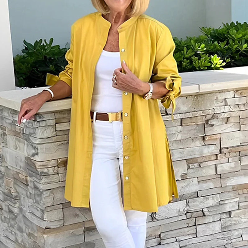 Comstylish Solid Color Simple Linen Blend Shirt