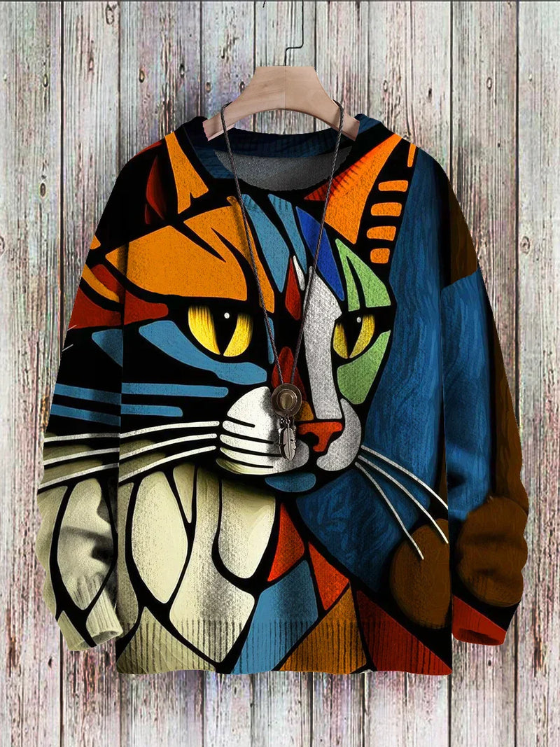 ER | Maglia astratta con motivo a gatto