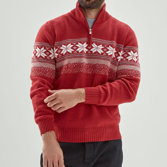 Men's Vintage Christmas Snowflake Half Zip Sweater elevenforest