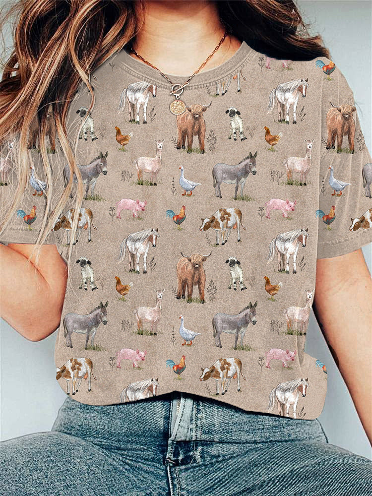 Farm Animals Print Casual Cozy T-Shirt artswardrobe