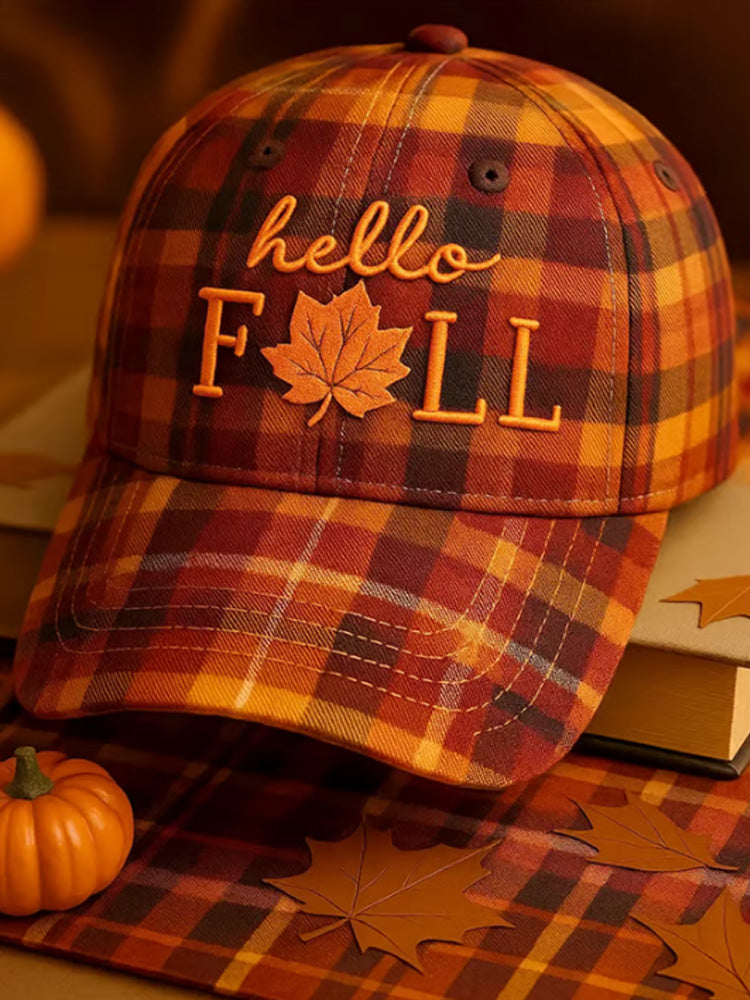 Unisex Fall Maple Leaf Plaid Print Hat artswardrobe
