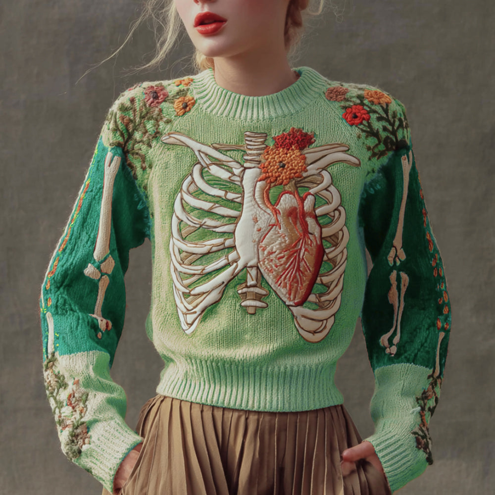 Halloween Antique Human Anatomy Splicing Knitted Sweater artswardrobe