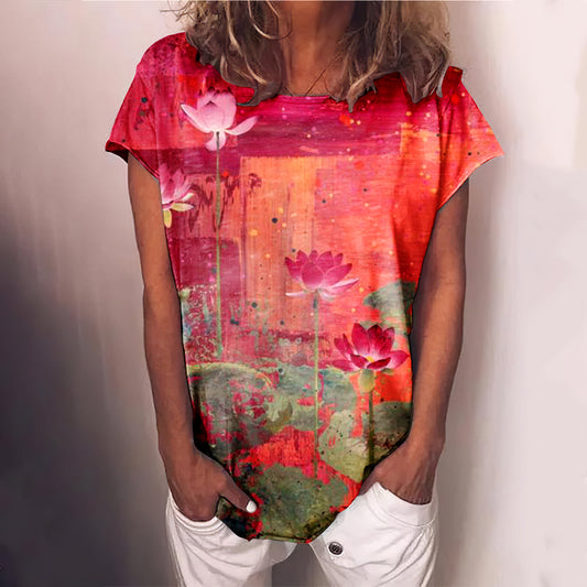 Comstylish Lotus Pattern Women'S Short Sleeve T-Shirt