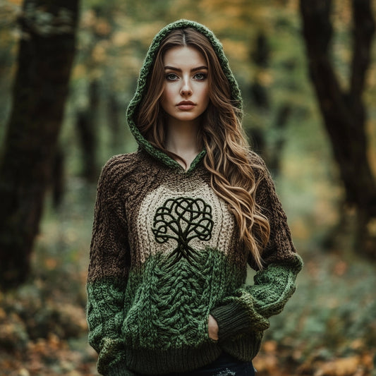 Women's Celtic Tree Of Life Ombre Pocket Hooded Sweater artswardrobe