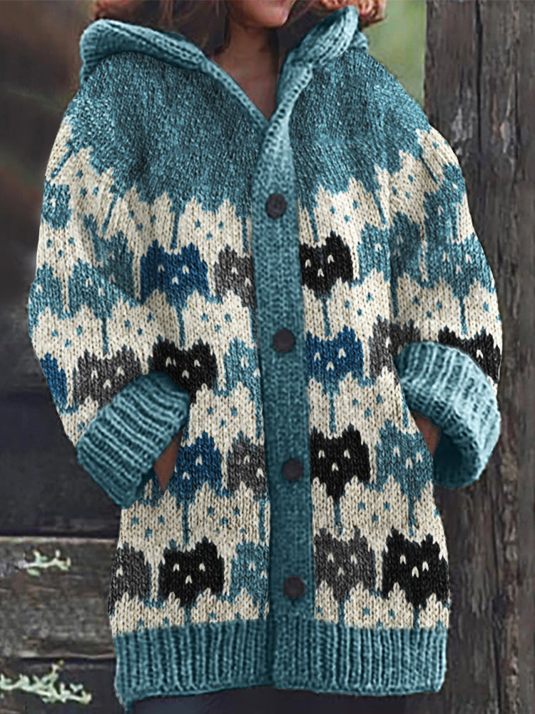 Lovely Colorful Cats Knit Art Cozy Hooded Cardigan elevenforest