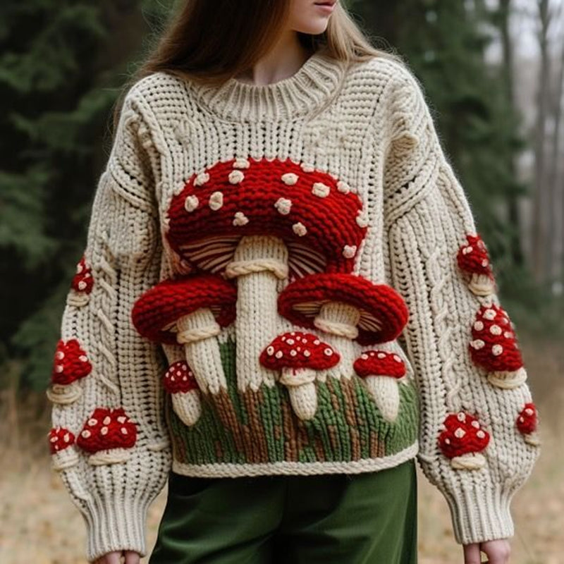 Classic Vintage Mushroom Art Chunky Knitted Sweater artswardrobe