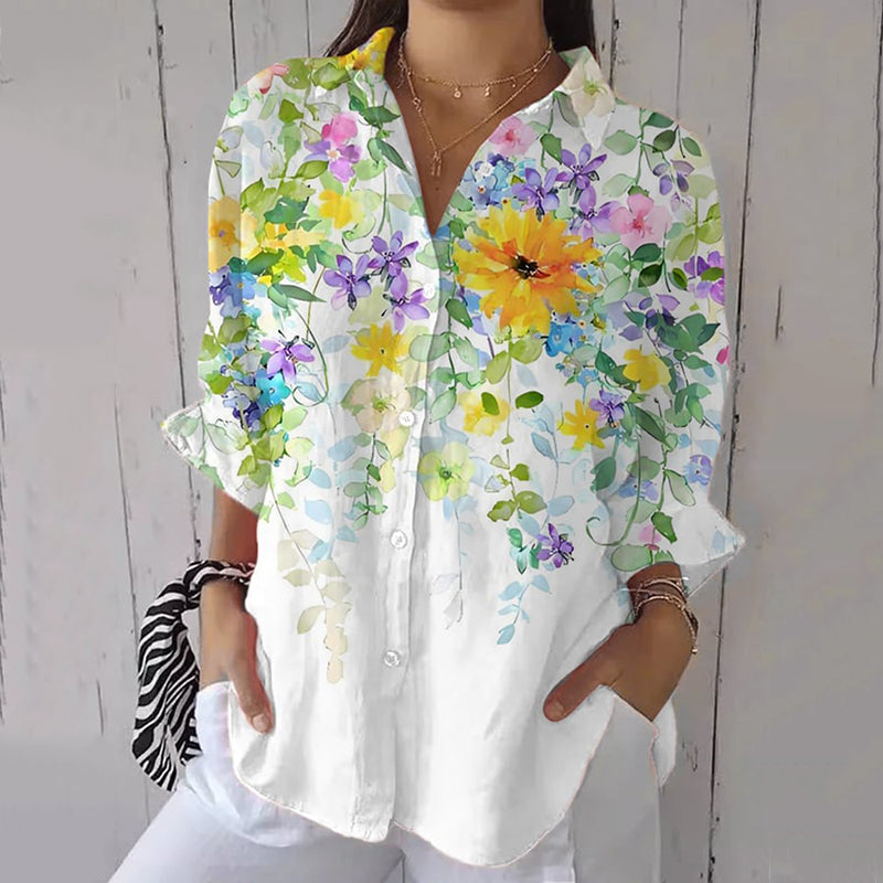 Vintage Floral Art Button Casual Shirt artswardrobe