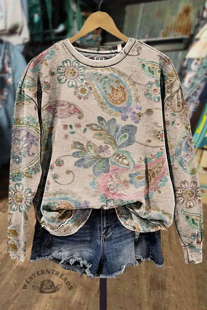 Comstylish Vintage Paisley Print Sweatshirt