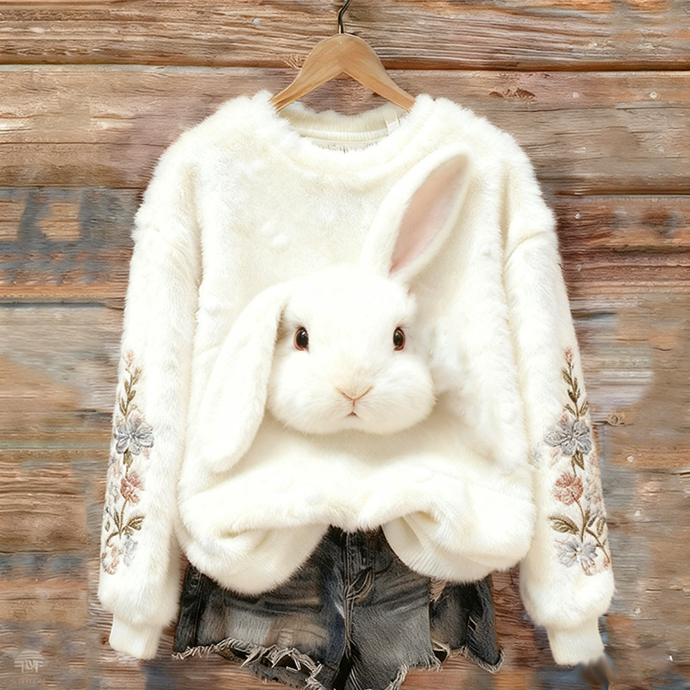 Comstylish Cute Droopy-eared Rabbit Warm Round-neck Sweatshirt