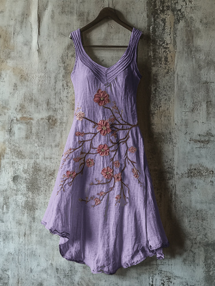 Vintage Celtic Knot With Cherry Blossoms Pattern Linen Tank Dress artswardrobe