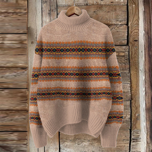Vintage Icelandic Simple Tribal Pattern Knitted Warm Turtleneck Sweater elevenforest