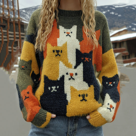 Cute Colorful Cats Pattern Art Cozy Knit Sweater elevenforest