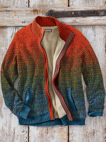 Men's Gradiant Art Crochet Cozy Knit Zip Cardigan elevenforest
