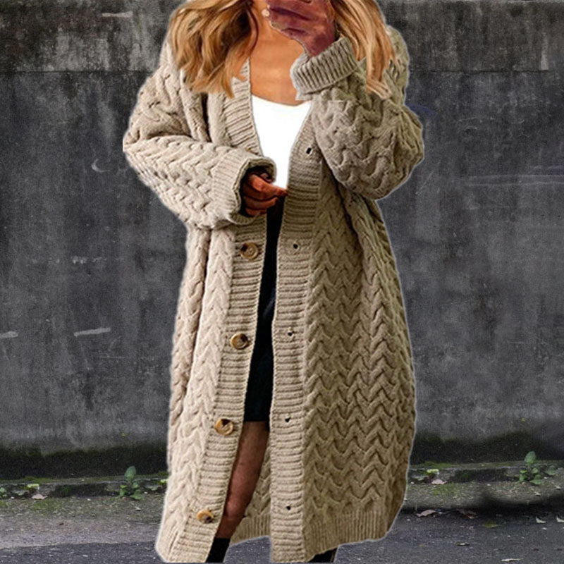 Solid Color Loose Mid Length Twist Button Sweater Cardigan elevenforest