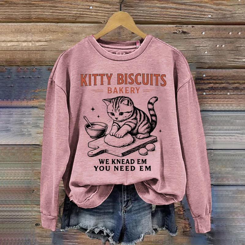 Comstylish Women's Cute Kitty Biscuits Bakery Print Sweatshirt