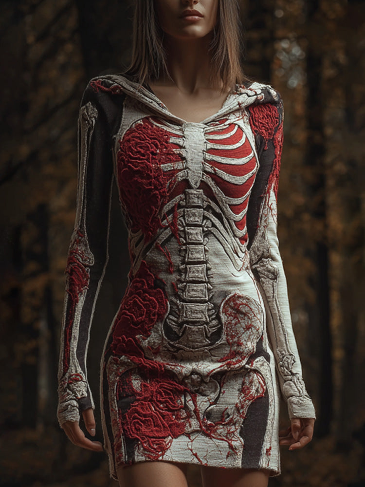 Halloween Skull Floral Knitted Warm Hooded Sweater artswardrobe